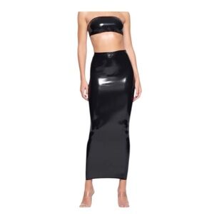 SKIMS Stretch Vinyl Tube Skirt Onyx NWT • Sold Out • High Shine Latex Rare